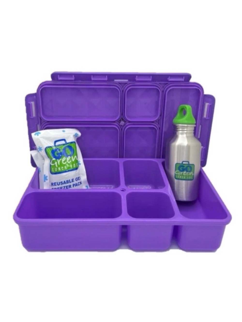 Go Green Leak-Proof 5-Compartment Food Box | Purple